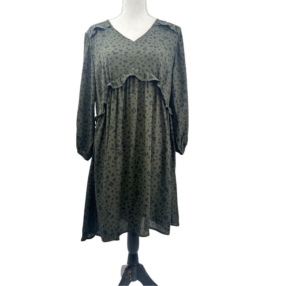 Bobaeu olive green long sleeve hi low dress size large